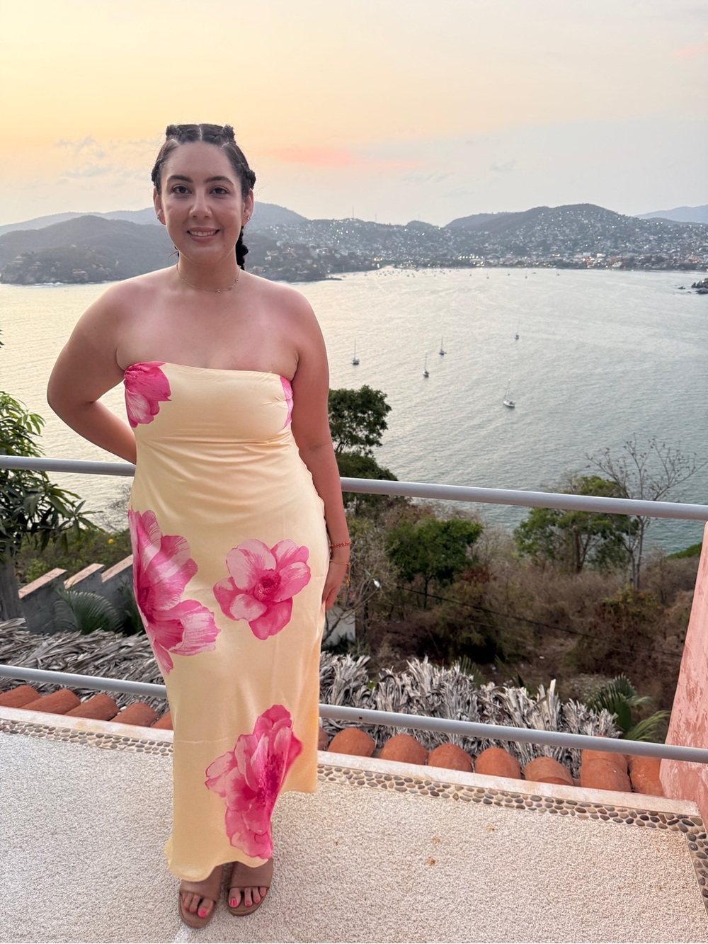 Yellow and Pink satin Maxi Dress